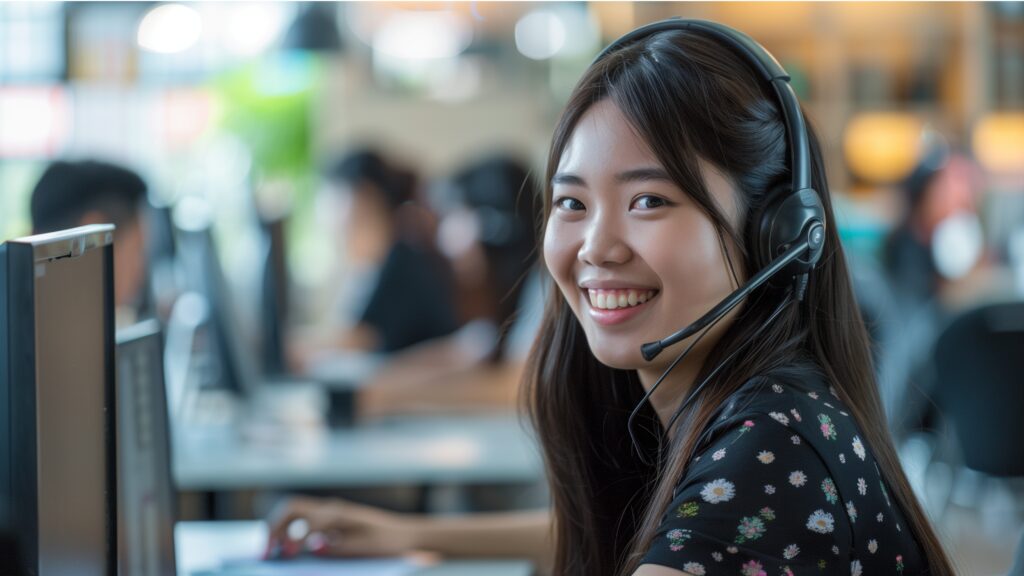 a woman wearing a headset