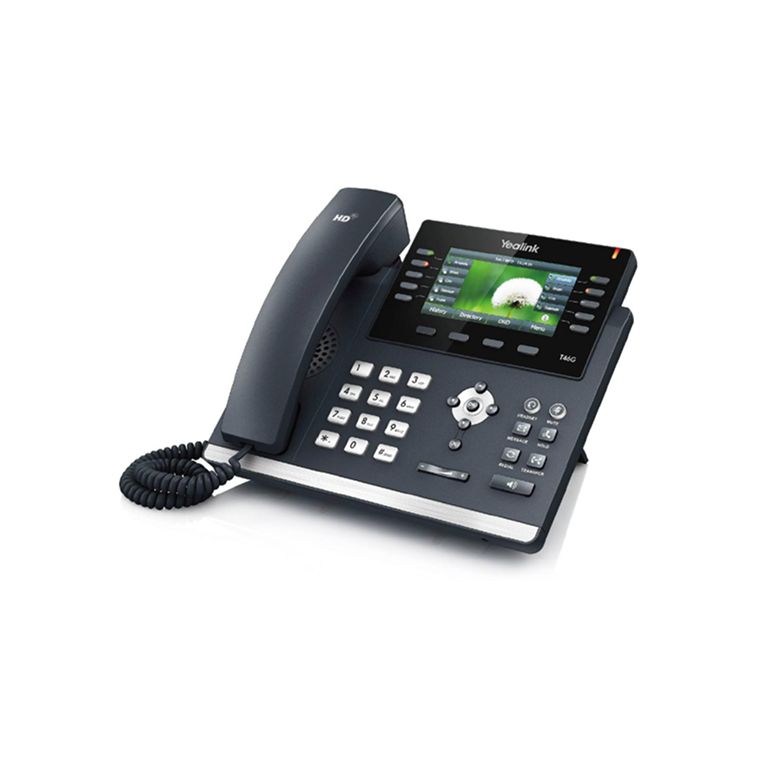 Stationäres VoIP-Telefon für den Gebrauch auf einem Tisch mit abnehmbaren Hörer und Display.