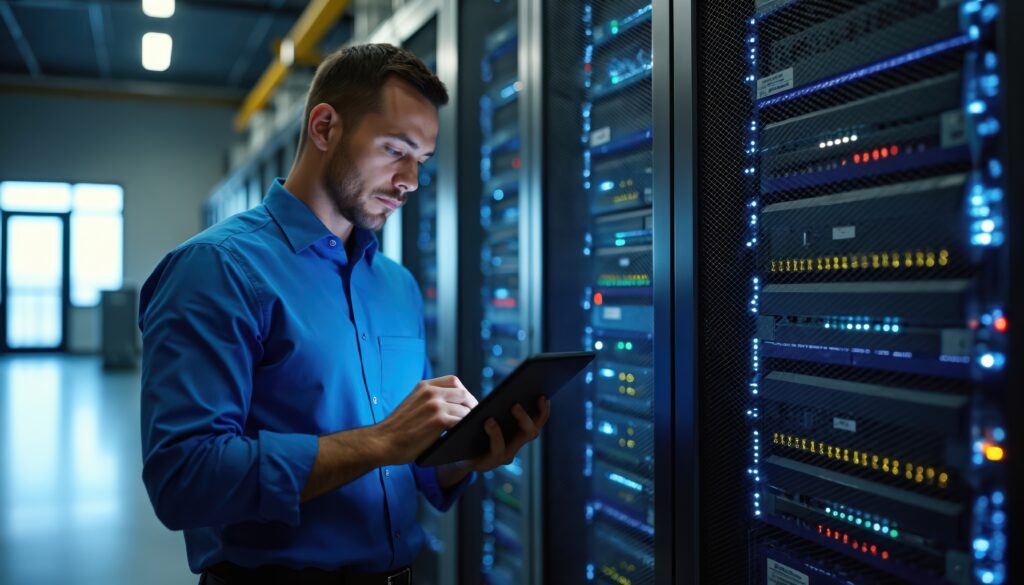 IT-Mitarbeiter überprüft Server in einem Rechenzentrum